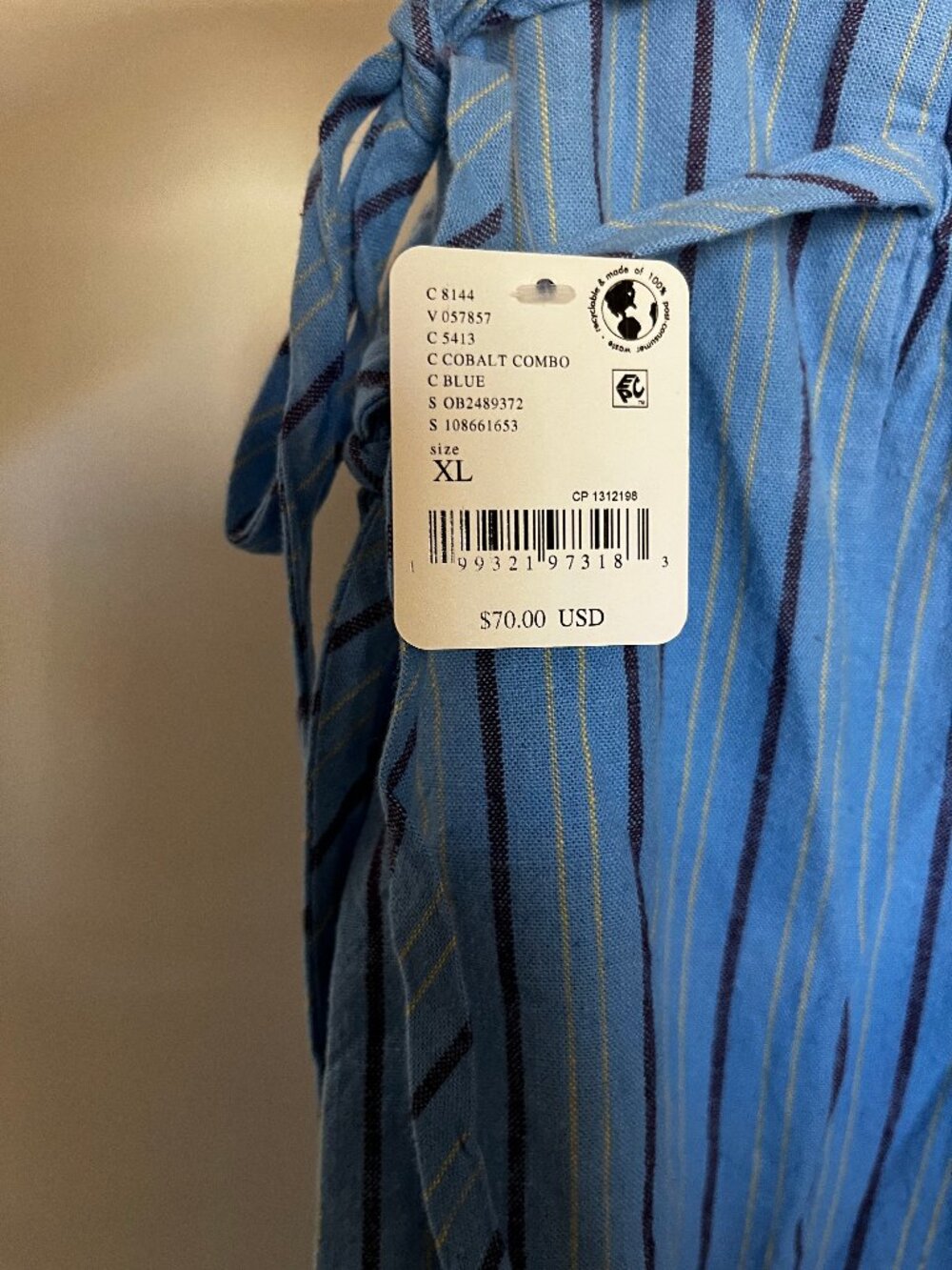 Free People Sun Dazed Cotton Linen Striped Pants in Cobalt Combo NWT XL - Picture 5 of 5